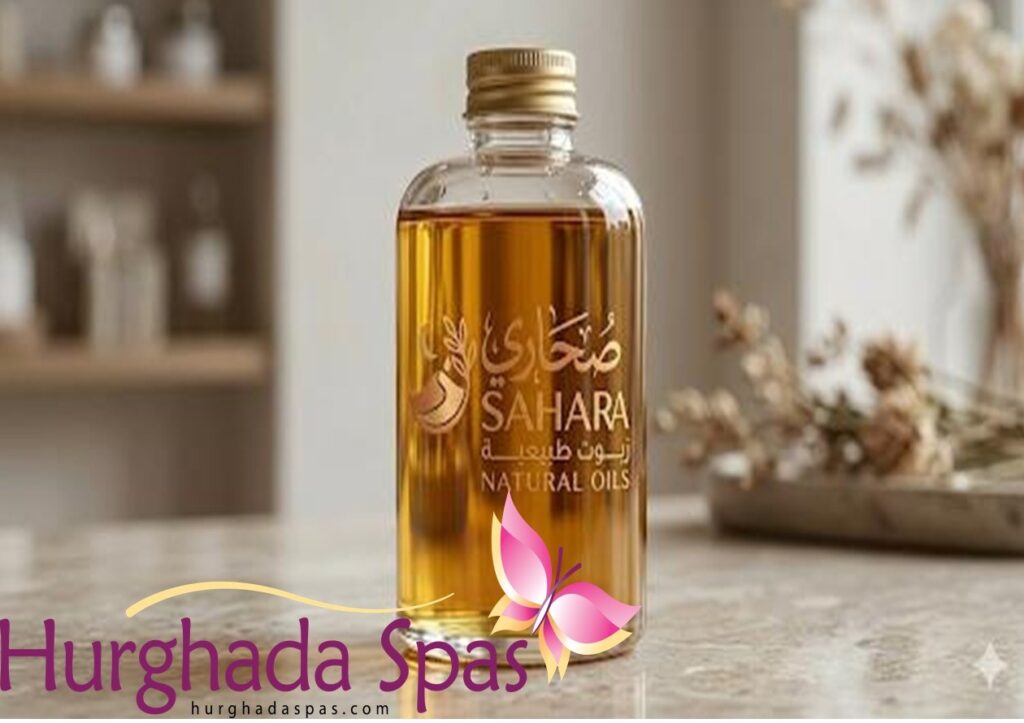 A bottle of Sahara Natural Oils from Egypt on a marble surface, highlighting the benefits of Egyptian natural oils for skin and hair.