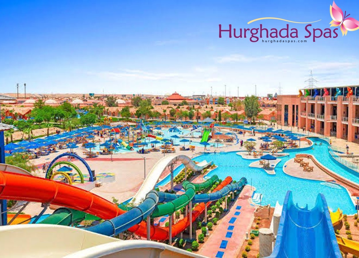 Spa & Trips from Pickalbatros Water Valley resort pool and water slides view in Hurghada